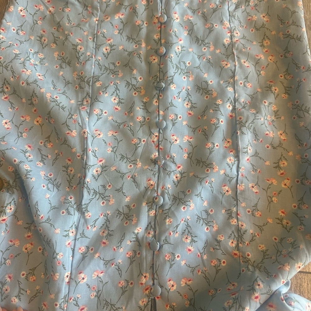 Light Blue Floral Maxi Skirt - Picture 3 of 9